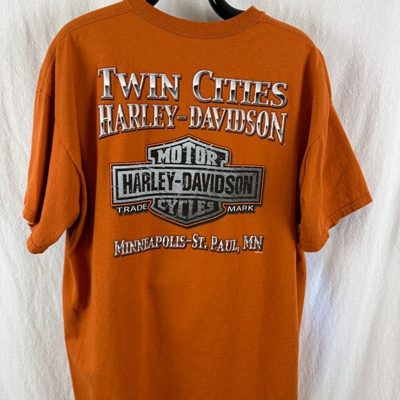 Harley-Davidson Steel Crest and Shield Twin Cities Minnesota Orange T-Shirt XL - Picture 4 of 5